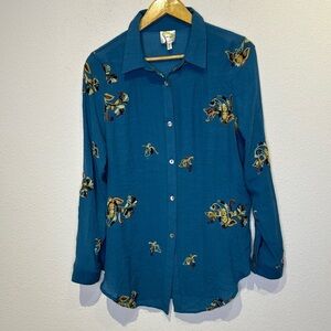 Figs and Flower large long sleeve embroidered blouse